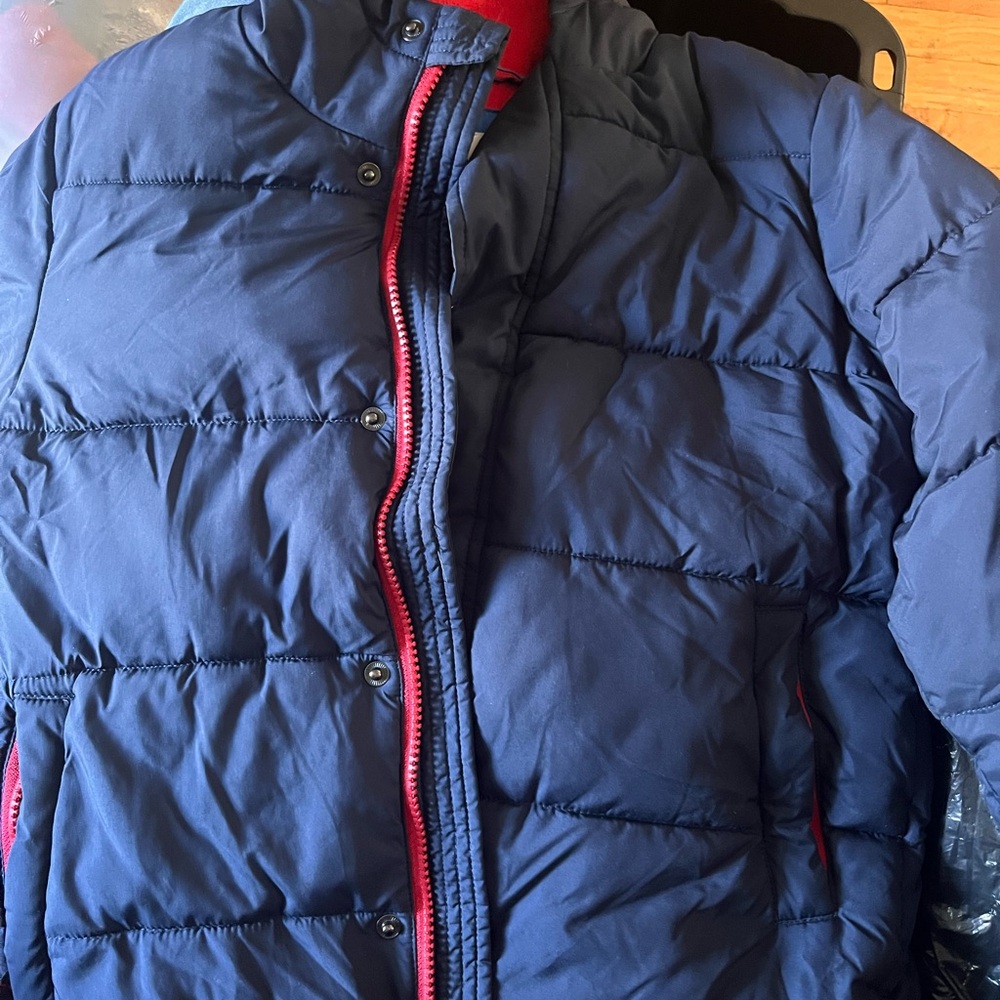 NWOT Amazon Essentials Navy Jacket with Red Lining